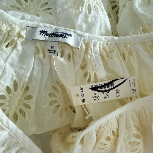 MADEWELL Embroidered Gather Puff-Sleeve Top M Floral Eyelet Ivory Relax NWT B73 - Picture 7 of 7